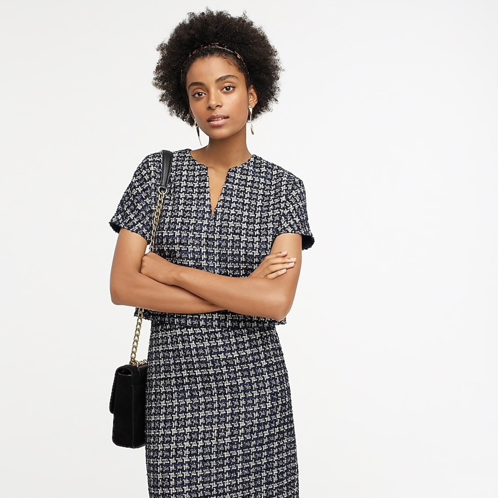 NWT Metallic Houndstooth Cap-Sleeve Top